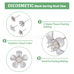 40 шт. 4 шт. фурнитура для сережек-гвоздиков из нержавеющей стали 201 и 304 в виде цветка STAS-DC0014-76