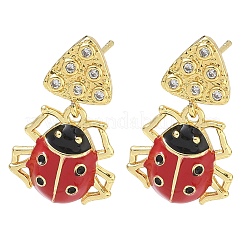 Boucles d'oreilles pendantes coccinelle en laiton serties de micro-pavés de zirconiums cubiques pour femmes&nbsp;EJEW-A167-17G