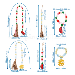 6 шт. подвеска в 6 стилях из дерева и бахромы с бусинами HJEW-CF0001-15