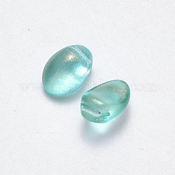 透明スプレー塗装ガラスチャーム  グリッターパウダー付き  オーバル  ターコイズ  8.5x6x4.5mm  穴：1mm&nbsp;GLAA-R211-05-C04