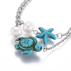 Браслеты со звеньями из окрашенной синтетической бирюзы (окрашенной) BJEW-JB04196