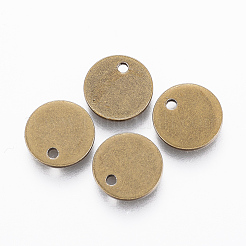 304ステンレススチールチャーム  フラットラウンド  空白タグのスタンプ  アンティーク黄金  10x1mm  穴：1mm&nbsp;STAS-E145-03C-AG