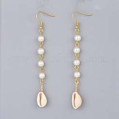 Стеклянные под жемчуг болтающийся серьги EJEW-JE03187