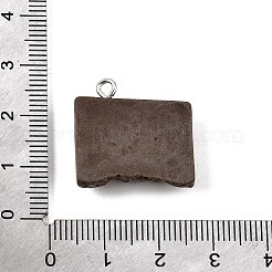 不透明な樹脂製の模造チョコレートペンダント  プラチナ鉄ループ付き  ココナッツブラウン  長方形のチャーム  21x21x6mm  穴：2mm&nbsp;RE-CBA158B-01D