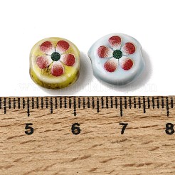 Perles plates rondes en porcelaine à motif floral faites à la main&nbsp;PR-CBA03B0-02