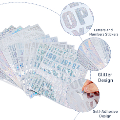 12 лист 6-х стилевых прямоугольных виниловых наклеек с голографическими лазерными цифрами и буквами STIC-FH0001-01