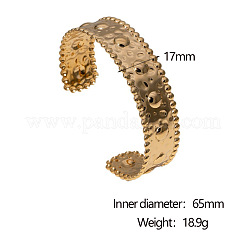 Brazaletes abiertos texturizados con borde de cuentas de acero inoxidable 304 para mujer.&nbsp;WG8389F-02