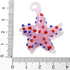 手作りランプワークペンダント  ヒトデのチャーム  パールピンク  34~40x31~36.5x6~9mm  穴：3~7mm&nbsp;LAMP-A004-05G