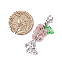 Подвеска из акрила в виде бабочки из сплава со стразами и цветами HJEW-JM03145