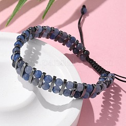 天然ブルーアベンチュリンと合成ヘマタイトの調節可能な編み込みビーズブレスレット  内径：2-1/4~3-3/8インチ（5.6~8.5cm）&nbsp;BJEW-H626-01-01