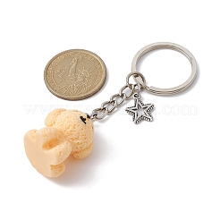 樹脂犬ペンダントキーホルダー  鉄のリングと合金のスターチャーム付き  桃パフ  8.5cm  犬：30.5mm&nbsp;KEYC-JKC00564-03