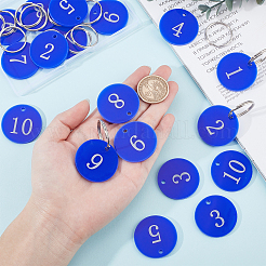 20セット10個の数字アクリルキーホルダー  プラチナアイアンキーホルダークラスプ付き  番号付きのフラットラウンド  ブルー  ブルー  5.5cm  2セット/数&nbsp;KEYC-AR0001-04
