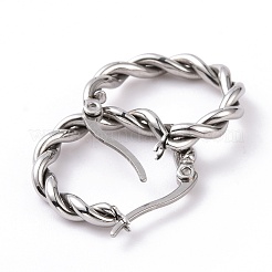 変色しない304ステンレススチールツイストロープフープピアス（女性用）  ステンレス鋼色  22x22x3.5mm  ピン：0.8x1mm&nbsp;EJEW-G298-07A-P
