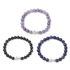 3 комплект браслетов из двухцветного натурального лазурита и белого нефрита&nbsp;BJEW-JB12256