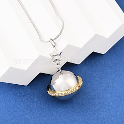 304 нержавеющая сталь микропаве прозрачный кубический цирконий планета кулон урна для пепла домашних животных ожерелья&nbsp;NJEW-S455-11PG