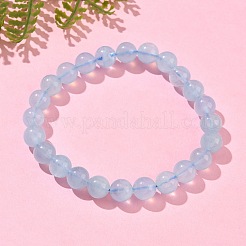 Braccialetti elastici con perline rotonde di acquamarina naturale per uomo e donna&nbsp;BJEW-U034-01C-01