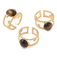 Anillos de dedo ovalados con piedras naturales mixtas&nbsp;RJEW-Z057-11G