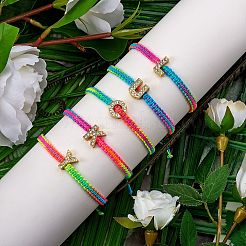 Pulsera de cuentas trenzadas con inicial de rhinestone de cristal&nbsp;BJEW-SW00037-07