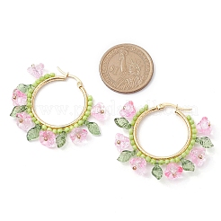 Pendientes de aro con flores de vidrio&nbsp;EJEW-TA00589-03