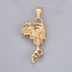 304ステンレスペンダント  ラインストーン付き  スカル  ゴールドカラー  36.5x18x6.5mm  穴：3~3.5x8mm.&nbsp;STAS-F202-08G