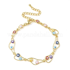 Латунные эмалевые плоские круглые звенья-цепочки с защитой от сглаза для женщин BJEW-G764-01G