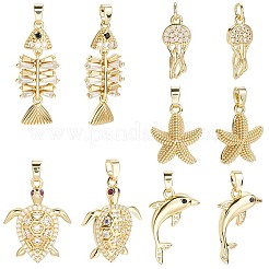 10 шт. 5 стиля латунные подвески с микропаве и кубическим цирконием&nbsp;KK-BBC0019-63