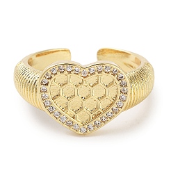 Покрытие стойки латунь паве прозрачный кубический цирконий открытые манжеты кольца RJEW-M172-14G