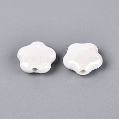 手作りの陶器ビーズ  光沢釉の磁器  花  ホワイト  14~15x14~15x6~7mm  穴：1.8~2.2mm&nbsp;PORC-N007-20-B01-A01