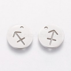 変色しない304ステンレススチールチャーム  星座/星座とフラットラウンド  射手座  12x1mm  穴：1.5mm&nbsp;STAS-Q201-T095-9