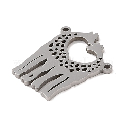 変色しない201ステンレススチールペンダント  ハートチャーム付きキリン  ステンレス鋼色  25.5x20x1.5mm  穴：1mm&nbsp;STAS-A094-19P
