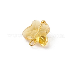 ガラス蝶チャーム7個  真鍮の平頭ピンループ付き  多面カット  ゴールドカラー  11x9.5x6mm  穴：1.4mm&nbsp;PALLOY-JF03227-03