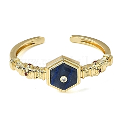 Bracciali rigidi da donna in ottone esagonale con pietre preziose naturali e zirconi cubici incastonati a pavé.&nbsp;BJEW-Z172-01G