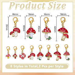 16 Stück 8 Stile Pilz Legierung Emaille Anhänger Verriegelung Stich Marker&nbsp;HJEW-HY00115