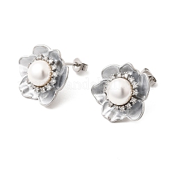 Pendientes de botón de esmalte con circonitas cúbicas de latón micro&nbsp;CU-CBABA66-12B-P