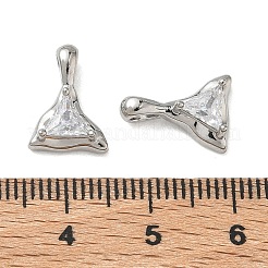 真鍮マイクロパヴェクリアキュービックジルコニアペンダント  三角形のチャーム  プラチナ  13.5x9.5x5mm  穴：3x1.5mm&nbsp;KK-C259-01P