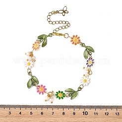 Bracelets en laiton émaillé coloré à maillons fleuris et perles de culture pour femmes&nbsp;BJEW-JB14174