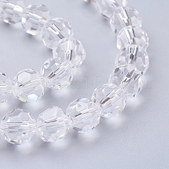 ガラスビーズ連売り  ファセット（32ファセット）  ラウンド  透明  8mm  穴：1.5mm  約66~67個/連  18.5インチ〜19.29インチ（47~49cm）&nbsp;LS-EGLA-J042-8mm-12