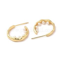 Серьги-гвоздики из латуни с пластиковым жемчужным бисером&nbsp;EJEW-D061-34G