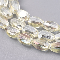 電気メッキガラスビーズセット  フル虹メッキ  多面カット  ティアドロップ  淡黄色  9x6x4.5mm  穴：1.2mm  約79個/連  27.17インチ（69cm）&nbsp;EGLA-G036-A-FR02