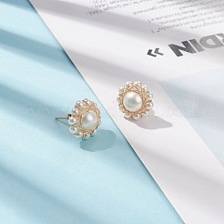 シェルパールビーズフラワースタッドピアス  女性用304ステンレススチールワイヤーラップジュエリー  ゴールドカラー  14mm  ピン：0.8mm&nbsp;EJEW-TA00137