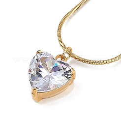 PVD вакуумное покрытие 304 нержавеющая сталь кубический цирконий кулон в форме сердца круглая цепочка-змейка ожерелья для женщин&nbsp;NJEW-Z044-09G