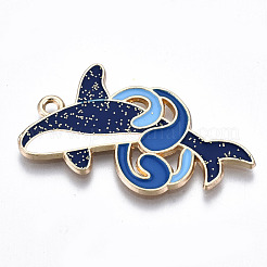 環境に優しい合金エナメルペンダント  カドミウムフリーと鉛フリー＆ニッケルフリー  クジラ  ライトゴールド  藤紫色  22x35x1.2mm  穴：1.8mm&nbsp;ENAM-Q437-032-NR