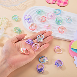 20個 20色 ポリエステル&プラスチック 女の子用ヘアアクセサリー  ポニーテールホルダー  弾性繊維髪ゴム  混合図形  内径：17mm  1pc /カラー&nbsp;OHAR-TA0001-18