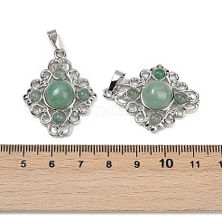 天然石グリーンアベンチュリンペンダント  真鍮製の金具が付いた菱形のチャーム  ラックめっき  プラチナ  35.5x27x7.5mm  穴：8.5x4.5mm&nbsp;G-Z077-01P-08