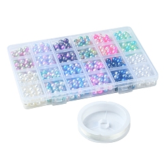 Наборы для изготовления браслетов из круглых радужных бусин из АБС-пластика с имитацией жемчуга&nbsp;DIY-FS0007-71