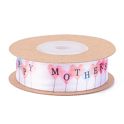 Ruban de satin de polyester imprimé joyeuse fête des mères simple face&nbsp;OCOR-L044-01B