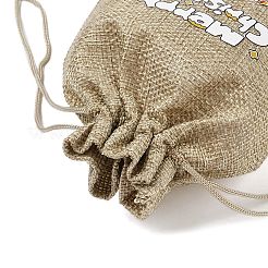 クリスマスプリントの黄麻布の梱包ポーチ、巾着袋  長方形  淡い茶色  鹿  18x13x0.01cm&nbsp;ABAG-Q053-02B-05