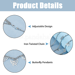 2 шт. железная витая цепочка-бабочка с кисточками на талию для женщин AJEW-HS0001-14