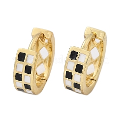 Pendientes de aro con bisagras gruesas esmaltadas con patrón de tartán para mujer&nbsp;LS-EJEW-P196-22G-01