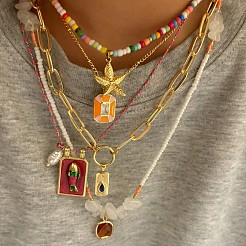 5 шт. ожерелья с подвесками из латуни и стеклянных бусин и эмали с кубическим цирконием&nbsp;FS-WG6EEED-01